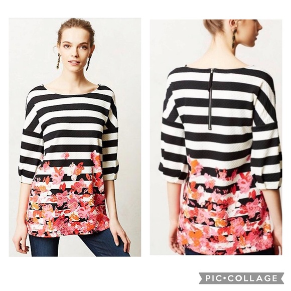 Anthropologie Postmark Linnea Tunic Top Size XSmall Multicolor Floral Stripe - Picture 1 of 11